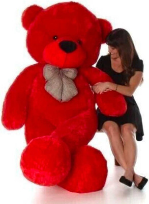SK TOYS 5 Feet Plush Teddy Bear, Red Soft Fur, Heart Pattern Tie, Stuffed Animal  - 150 cm(Red)