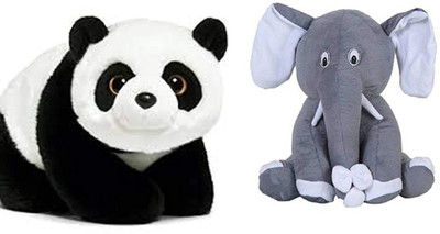 SHIVANGI COLLECTIONS Panda With Grey Appu Elephant Teddy Soft Toys For Kids  - 25 cm(Multicolor)