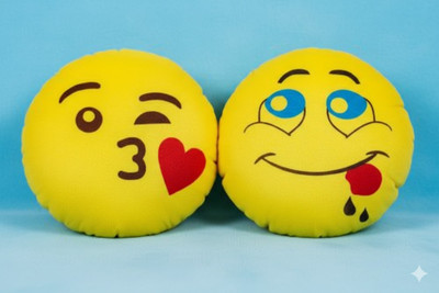 LoFtY Combo of 2 Pillow Soft Toy,smiley emoji for Baby comfort sleep/Car Décor pillow  - 36 cm(Yellow)
