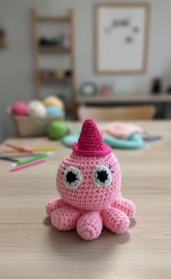 MynaMo Handmade Crochet Octopus Plush  - 15 cm(Pink)