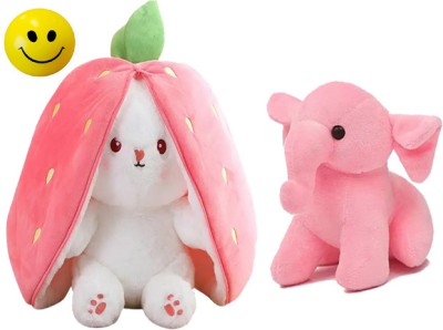 Anidhi Combo of Reversible Strawberry Bunny with Pink Elephant Soft Toy For Kids  - 30 cm(Multicolor)