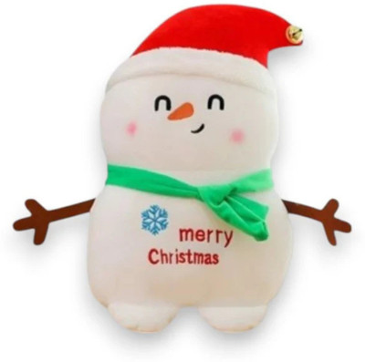 tinytotem Christmas Snowman Plush Toy – Soft Stuffed Snowman with Santa Hat & Green Scarf  - 8 inch(White)