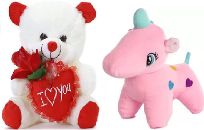 Nihan Enterprises Best Quality Soft White Teddy and Pink Unicorn Someone special.  - 25 cm(Multicolor)