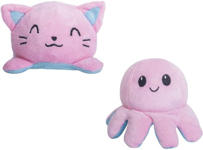 stuff tree Combo Pack of Reversible Octopus and Cat 20 cm super soft  - 20 cm(Pink, Blue)