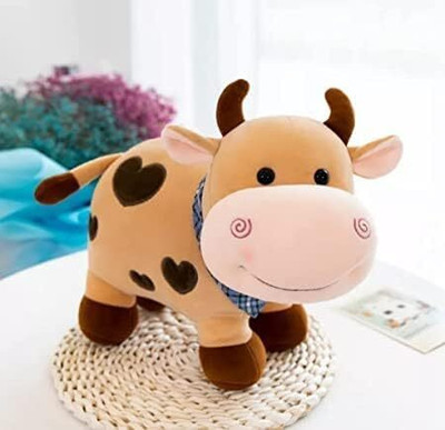 tinytotem Adorable Cow Soft Toy for Girls – Milky Moo Plush Animal Stuffed Doll  - 28 cm(Brown)