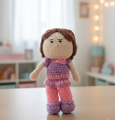 MynaMo Handmade Crochet Pocket boy doll  - 14 cm(Pink, Purple)