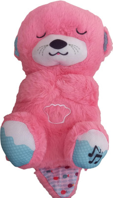 RQPFAB Sound and Light Smoothing Sound Otter Baby Put to Sleep Breathing Teddy Bear toy  - 25 cm(Pink)
