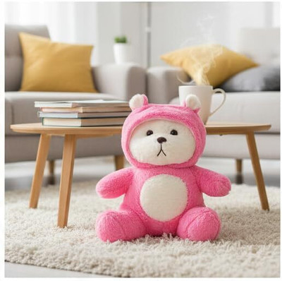 SOFTDREAMS Hooded Teddy Bear Plush Toy Soft & Cute Stuffed Animal Toy for Hugging for Kids  - 10 mm(Pink)