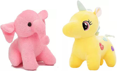 Gking Combo of 2 Soft Toys Unicorn With Pink Elephant Stuffed Soft Toy For Kids  - 30 cm(Multicolor)