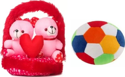 Nihan Enterprises Stuffed soft Couple-Basket Teddies & Football combo for someone special/kids  - 35 cm(Multicolor)