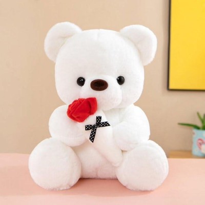 AVS Cute Soft Plush Stuffed Animal Teddy Bear Toy with Rose for Girlfriend  - 10 cm(White)