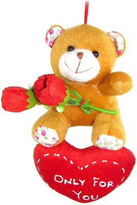 Tickles Teddy Hanging with Heart Stuffed Soft Plush Toy Kids  - 16 cm(Brown)