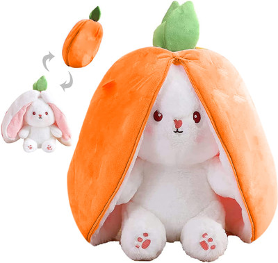 Toyingly Rabbit reversible bunny Orange fruit soft stuffed plush toy for girls zip  - 30 cm(Orange)