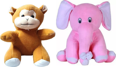 BestLook Sitting Monkey With elephant Plush Soft Toy For Kids  - 28 cm(Multicolor)