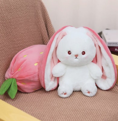 JST SOFT TOYS Soft Stuffed Bunny Toy, Reversible Strawberry Rabbit  - 32 cm(Pink)