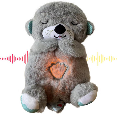Almighty Breathing Teddy Bear with Music for Baby Sensory Sleep Lights Rhythmic Soft Toy  - 25 cm(Multicolor)