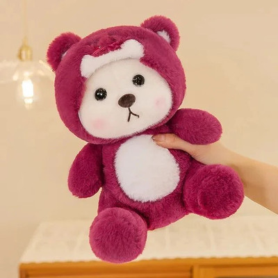 Plushora Latest Korean Cute Teddy Bear, Removable Cap, Stuffed Toy for Kids  - 30 cm(Red)
