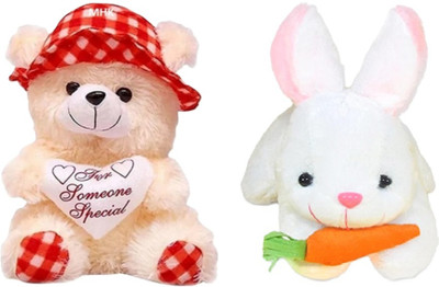 MHK RABBIT & BUTTER RED CAP Soft Stuffed Toy  - 18 cm(Multicolor)