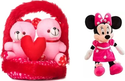 Nihan Enterprises Stuffed soft Couple-Basket Teddies & Minni combo for someone special/kids  - 35 cm(Multicolor)