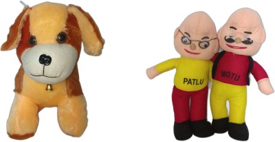 SA Traders Motu Patlu and Dog soft plush Toy combo set of 2  - 30 cm(Multicolor)