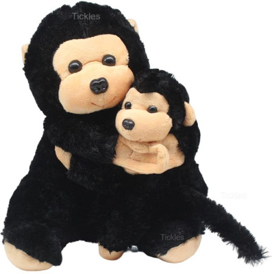 Tickles Mother Monkey with Baby Monkey Soft Stuffed Animal Plush Toy for Boys Girls  - 28 cm(Black)
