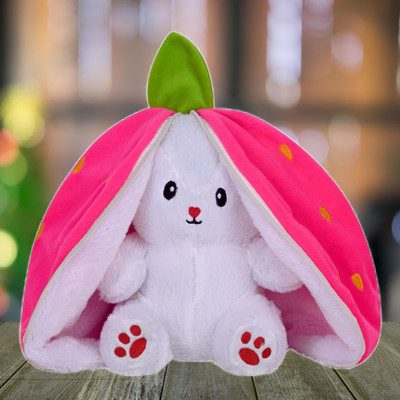 dryphon Strawberry Reversible Bunny Zipper Rabbit Soft Plush Toys for Girls & Kids  - 30 cm(Pink)