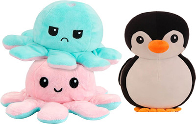 HELLOBEAR Huggable Stuiffed Octopus With Black Penguine Soft Toy For Kids/Gift Item  - 26 cm(Multicolor)