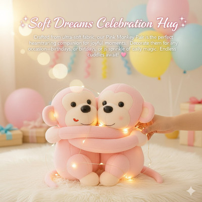 SOFTDREAMS Monkey's Cuddly Couple Soft Toys Plush Stuffed Teddy Bear  - 20 cm(Pink)