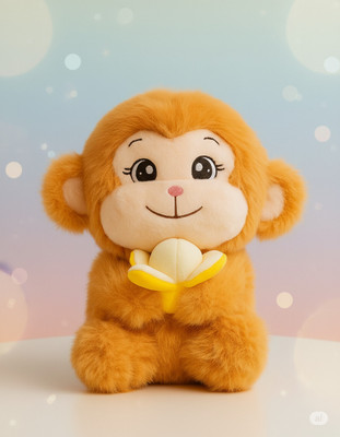 CuddleAura 25cm Cute Monkey Plush Toy with Banana |Mink Fabric|  - 10 cm(Brown)