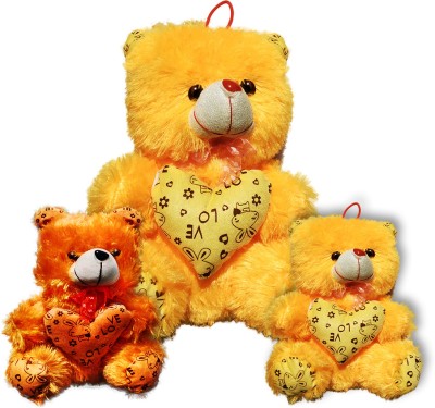 Topgrow Yellow Teddy Bear with Heart (13Inch) Yellow,Brown mini (6inch) Set of 3  - 13 inch(Yellow)