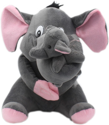 Tickles Elephant Mother With Baby Soft Stuffed Plush Animals Toy For Kids  - 25 cm(Grey)