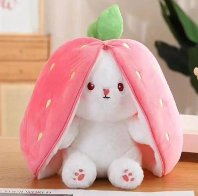 Khatu shyam Fruit Rabbit Reversible Runny Strawberry Soft Stuffed Plush Toy Zip Zipper  - 25 mm(Pink)