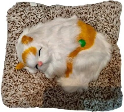 TTW Sleeping Cat Plush Toy With Press Simulation Sound, Stuffed Animal Fur Soft Toy  - 6 cm(White)