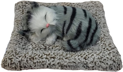Bogenlite Sleeping Cat Stuffed Animal Fur Soft Toys with Sound for Kids  - 25 cm(Teal)