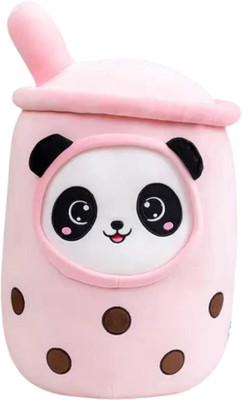 TechMax Solution Panda Tea Stuffed Plush Pillow Pink Round Eyes Milk Tea Warm Plush  - 13.7 inch(Pink)