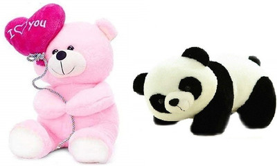 Crispy toys Super Plush Pink Ballon Teddy & Panda Soft Toys Combo For kids  - 30 cm(Multicolor)