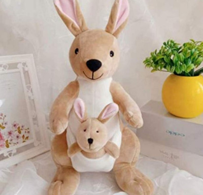 cuddlenest Kangaroo Soft Toy with Baby Joey Pouch,Ultra Soft & Cuddly Plush Animal for Kids  - 35 cm(Orange)