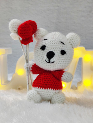 Loophoop Handmade Crochet Balloon Teddy Perfect Toy For kids  - 2 cm(White, Red)