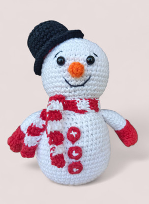 craftkari White Snowman crochet toy  - 19 cm(White and Red)