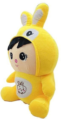 Suvachii Toys Bunny Cap Soft Toy Stuffed Baby Soft Toy Doll Toy for Kids Playing Soft  - 13 cm(Yellow)