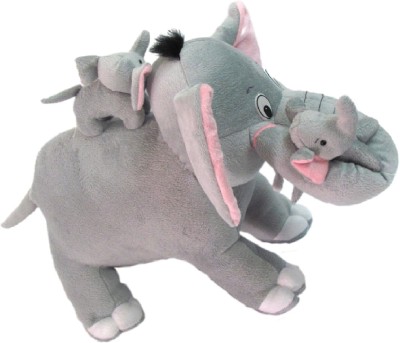 pari pari Mother Elephant with Two Babies Model No A-56 Stuffed Soft Plush Animal Toys  - 35 cm(Multicolor)