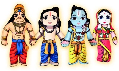 Vrindavanstore.in Lord Rama's Family (Sita, Rama, Lakshmana and Hanuman) Ramdarbar Soft Toy  - 7.8 inch(White)