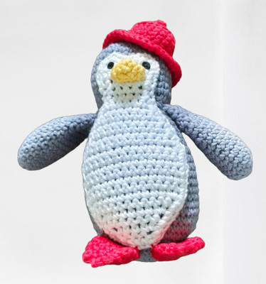 craftkari Adorable Penguin crochet stuffed toy  - 19 cm(Gery and Red)
