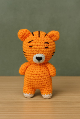 MynaMo Handmade Crochet Tiger Soft Toy  - 10 cm(Orange)