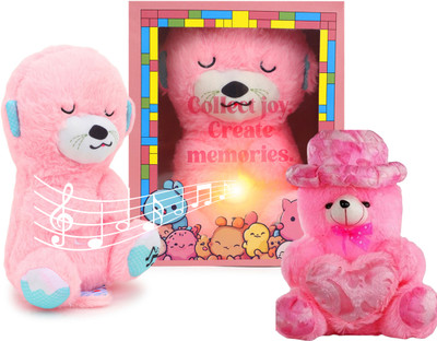 Fusked Flufies Combo Teddy Bear and Breathing Teddy with Realistic Breathing Motion  - 25 cm(Multicolor)