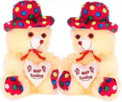 Trendller Soft Teddy Bear Cap Style with Heart Multicolour Cream Set of 2  - 12 inch(Cream)