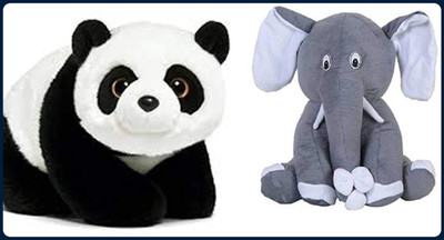 Swarah Collections Teddy-Panda With Grey Appu Combo Soft Toys Kof Kids  - 25 cm(Multicolor)