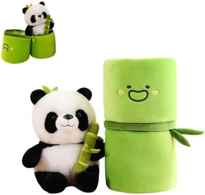 Os Retail Birthday Gift Soft Fur Toys (Panda with Bamboo)  - 25 cm(Green)