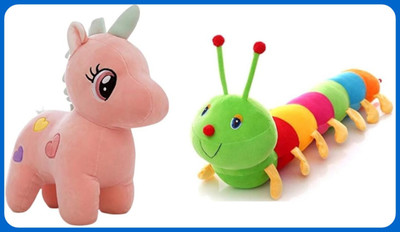 Swarah Collections Pack Of 2 Super Soft Unicorn With Catterpillar Soft Toy For Kids-1  - 25 cm(Multicolor)