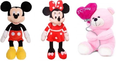 HOUSE OF COMMON Combo of Mickey and Minnie with Teddy Bear Soft Toy for Baby Kids, Birthday gift  - 35 cm(Multi coler)